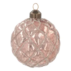 Luxe Kerstbal Ruitjes | Glas | Antiek Roze | 8cm