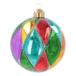 Luxe Kerstbal Ruitpatroon | Glas | Multi | 10cm