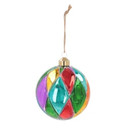Luxe Kerstbal Ruitpatroon | Glas | Multi | 10cm