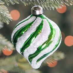 Luxe Kerstbal Ui-vorm Met Swirl | Glas | Groen-wit | 8cm