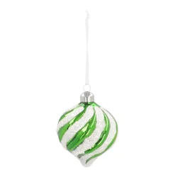 Luxe Kerstbal Ui-vorm Met Swirl | Glas | Groen-wit | 8cm
