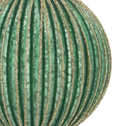 Luxe Kerstbal Verticaal Relief Met Glitter | Glas | Groen-goud | 8cm