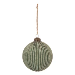 Luxe Kerstbal Verticaal Relief Met Glitter | Glas | Groen-goud | 10cm