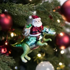 Luxe Kersthanger Dino Met Kerstman 12cm