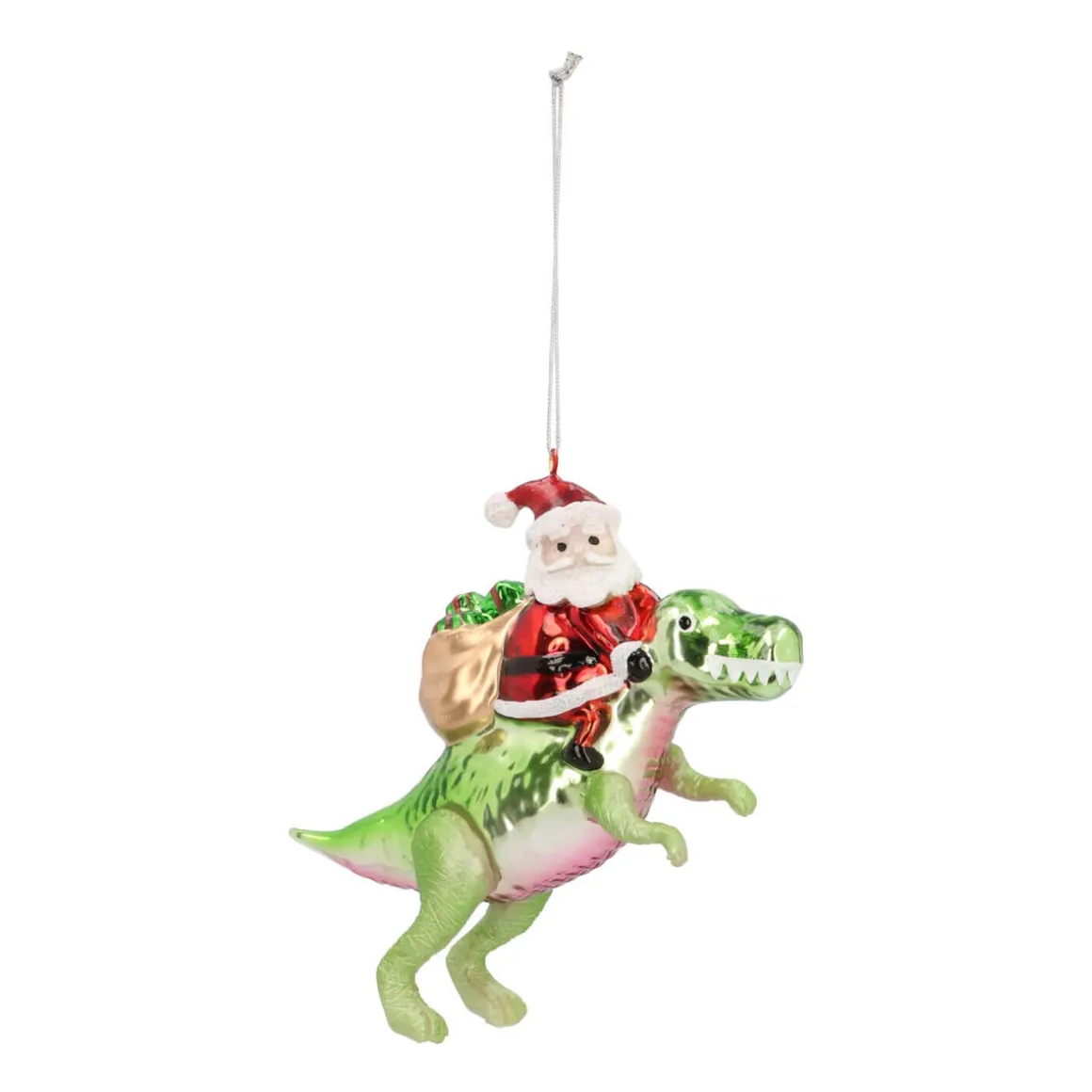 Luxe Kersthanger Dino Met Kerstman 12cm