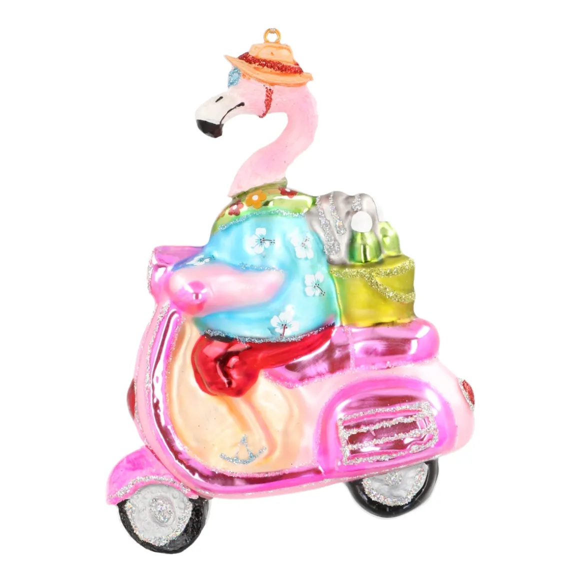 Luxe Kersthanger Flamingo Met Scooter 13cm