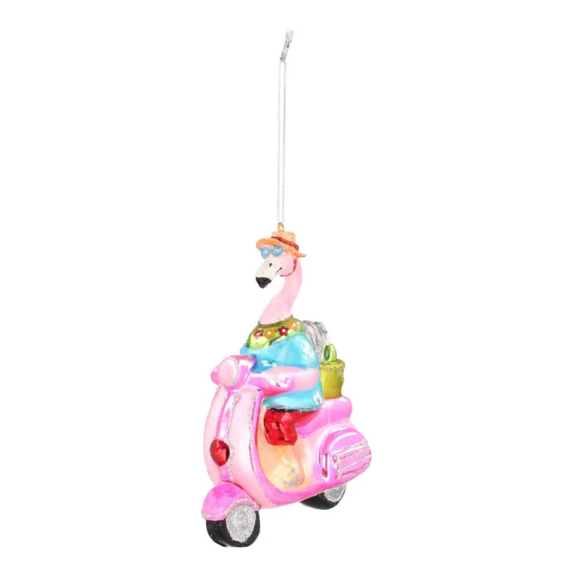 Luxe Kersthanger Flamingo Met Scooter 13cm