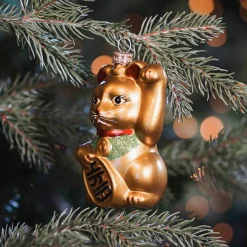 Luxe Kersthanger Maneki Neko - Zwaaiende Kat 11 Cm