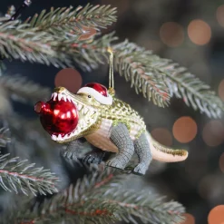 Luxe Krokodil Kersthanger Met Kerstmuts En Kerstbal