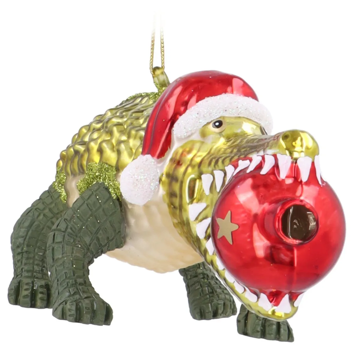 Luxe Krokodil Kersthanger Met Kerstmuts En Kerstbal