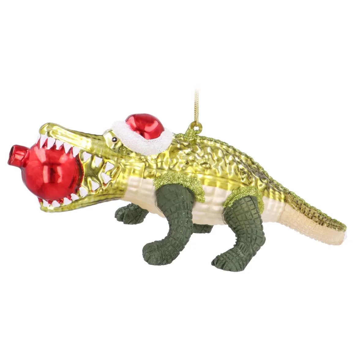 Luxe Krokodil Kersthanger Met Kerstmuts En Kerstbal