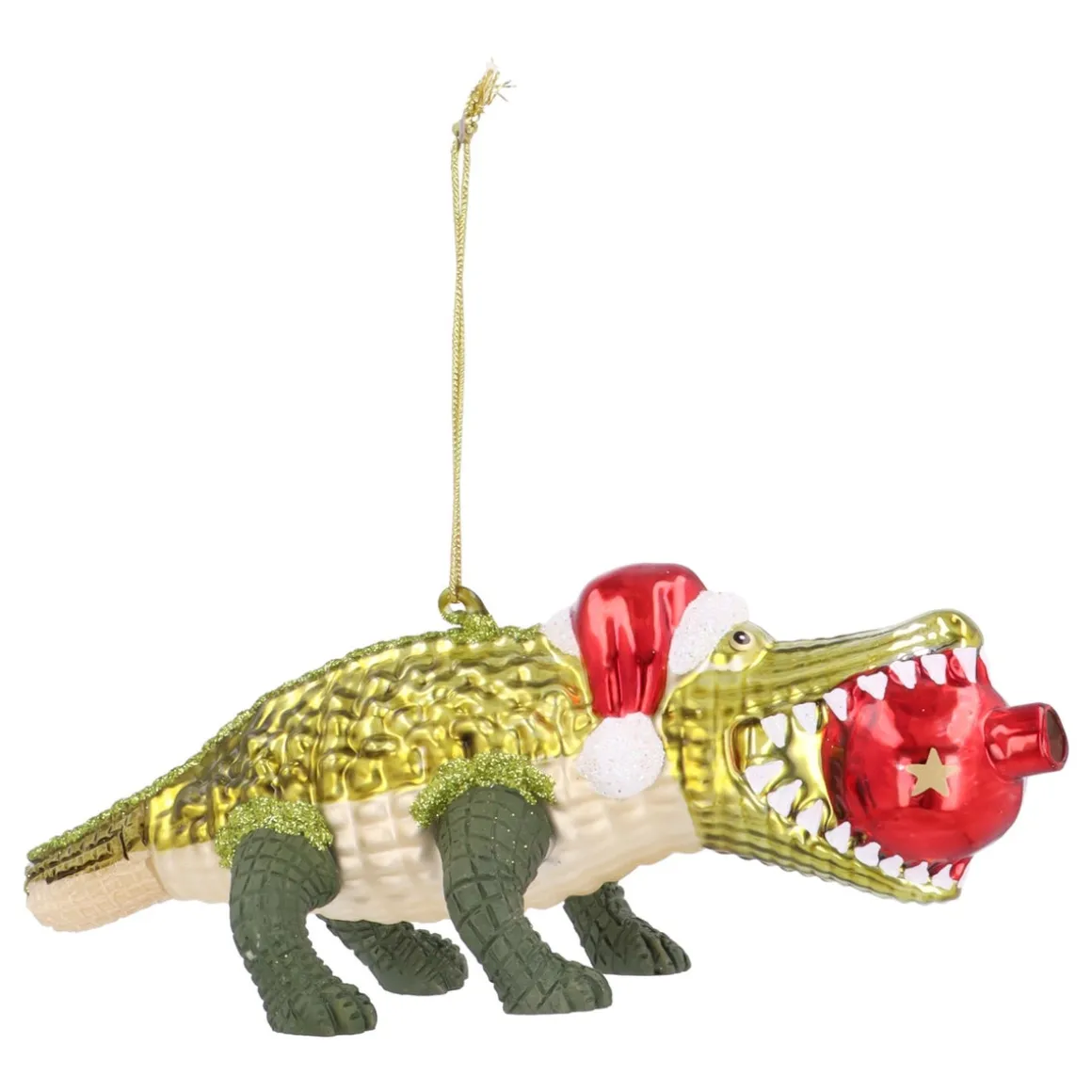Luxe Krokodil Kersthanger Met Kerstmuts En Kerstbal