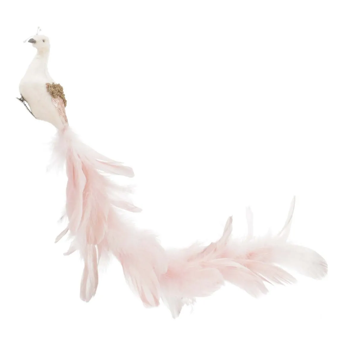 Luxe Pauw Op Clip | Creme-Champagne | Echte Veren | 55cm