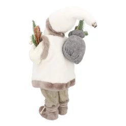 Luxe Staande Kerstman | Wit-grijs | Stof | 45cm