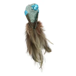 Luxe Vogel Op Clip | Blauw | Echte Veren | 18cm