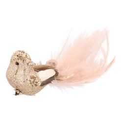 Luxe Vogel Op Clip | Lichtgoud | Echte Veren | 18cm