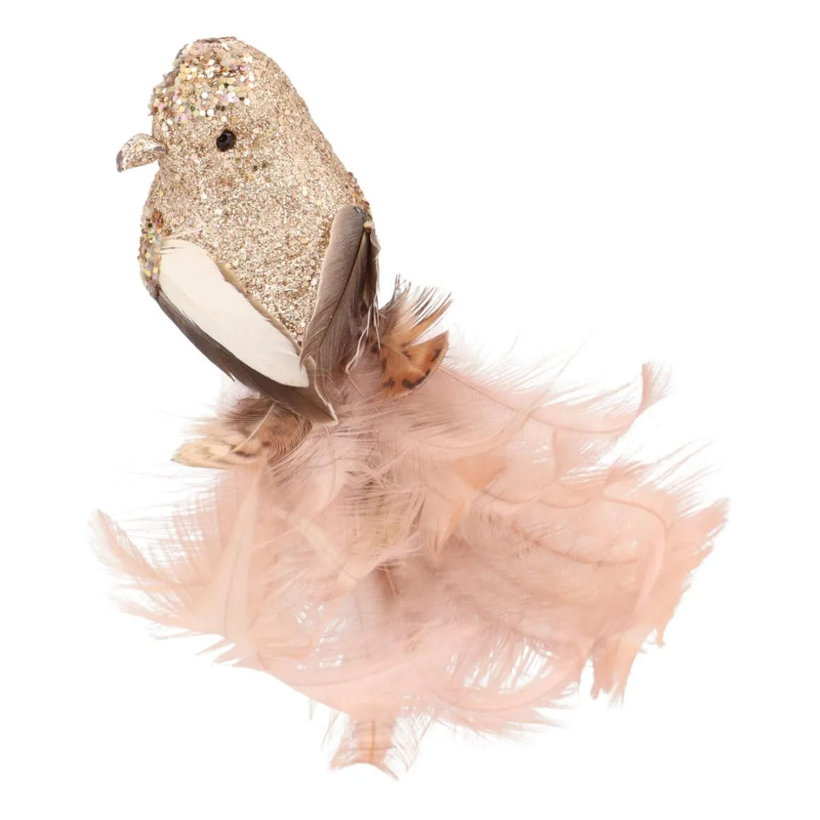 Luxe Vogel Op Clip | Lichtgoud | Echte Veren | 18cm