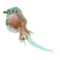 Luxe Vogel Op Clip | Teal-blauw | Echte Veren | 16cm