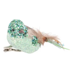 Luxe Vogel Op Clip | Teal-blauw | Echte Veren | 16cm