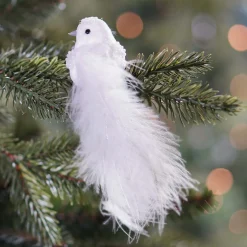 Luxe Vogel Op Clip | Wit | Echte Veren | 16cm