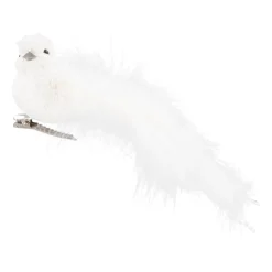 Luxe Vogel Op Clip | Wit | Echte Veren | 16cm