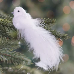 Luxe Vogel Op Clip | Wit | Echte Veren | 16cm