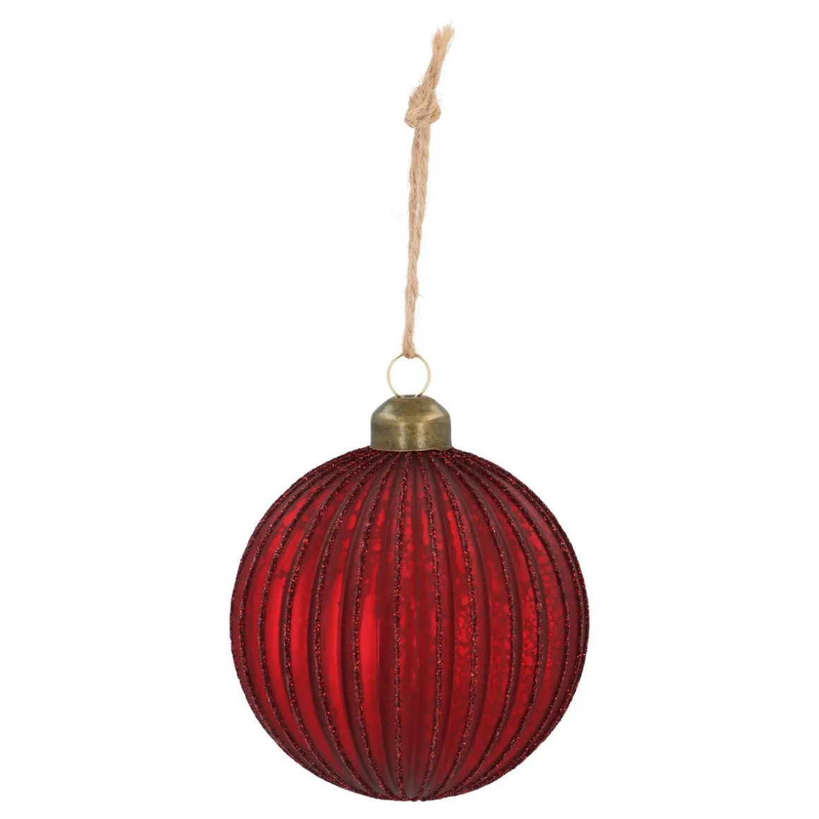 Matte Rode Craquelé Kerstbal Met Glitterlijnen