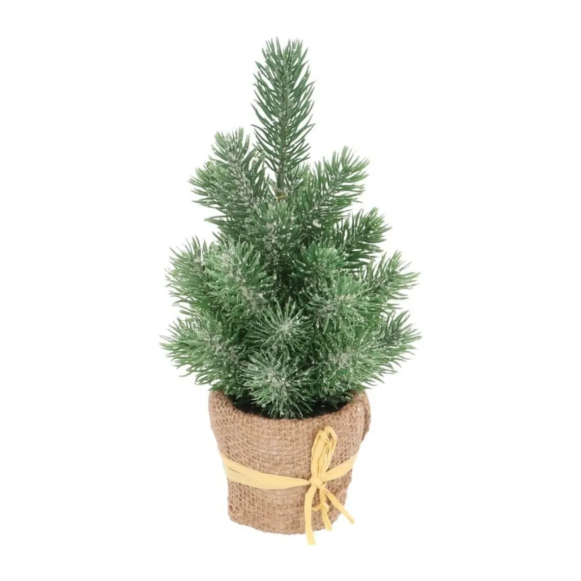 Mini Kerstboom Met Frost En Jute Zak 24 Cm