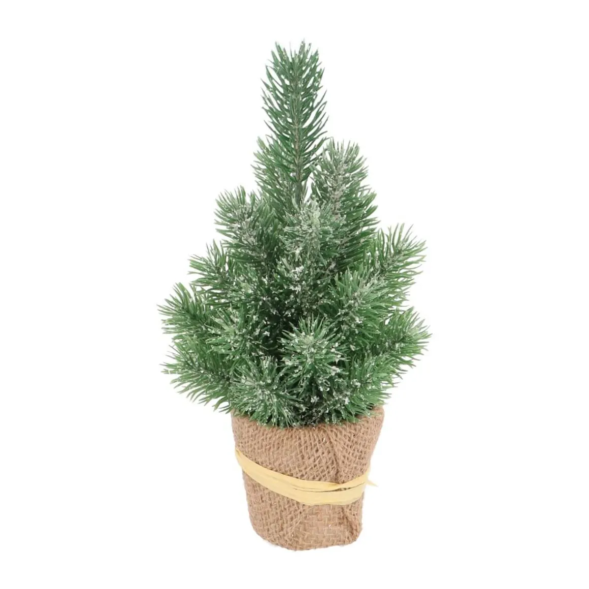 Mini Kerstboom Met Frost En Jute Zak 24 Cm