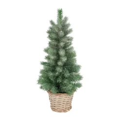 Mini Kerstboom Met Frost | 56 Cm | Incl. Rieten Mandje