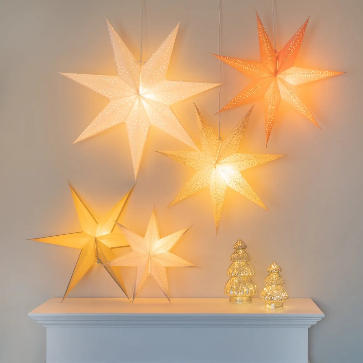 Papieren Kerstster | Wit-zilver | 45 Cm | 7-punts