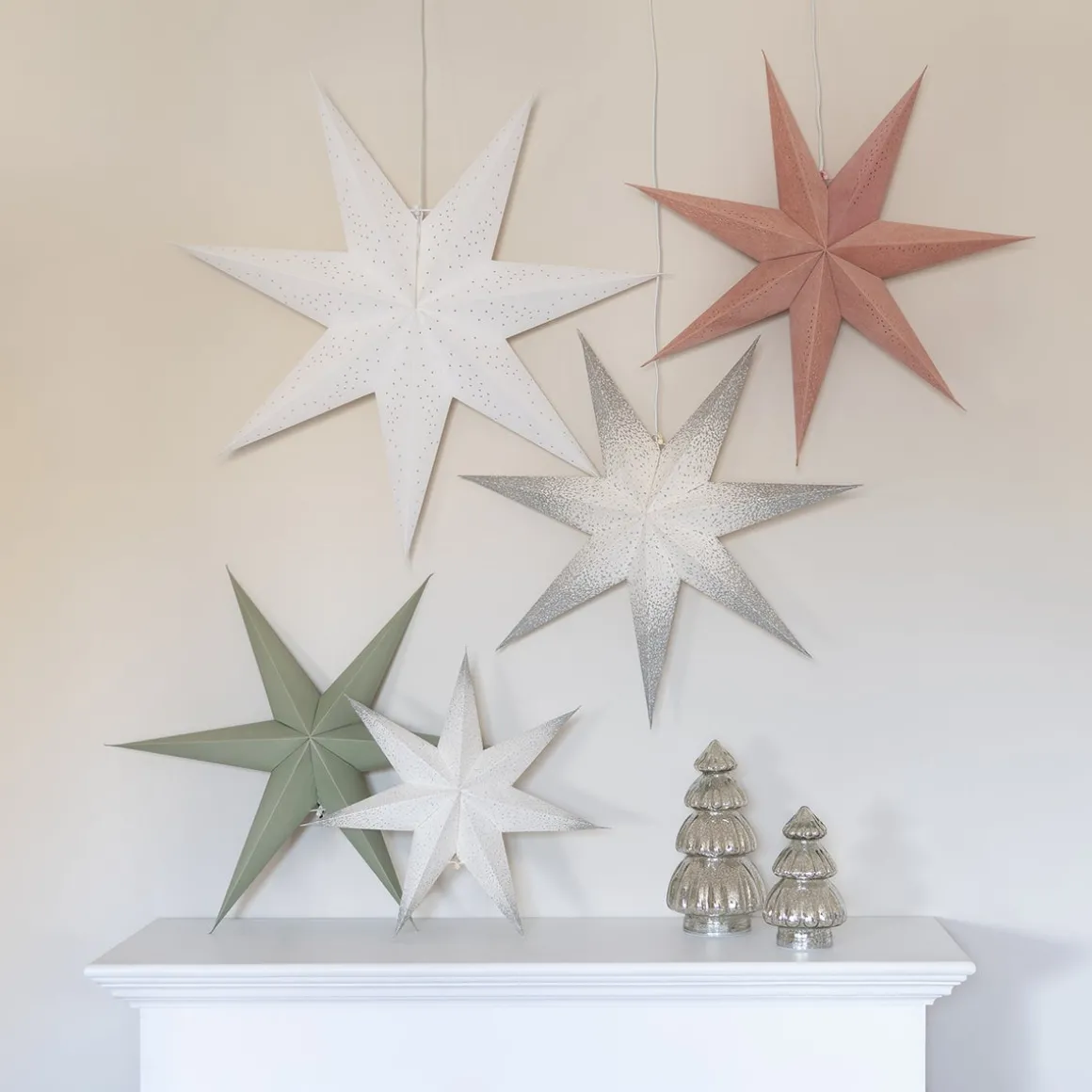Papieren Kerstster | Wit-zilver | 60 Cm | 7-punts