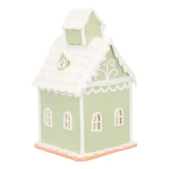Pastelgroen Peperkoekhuisje | Led | Klei | Handgemaakt | 19cm Hoog