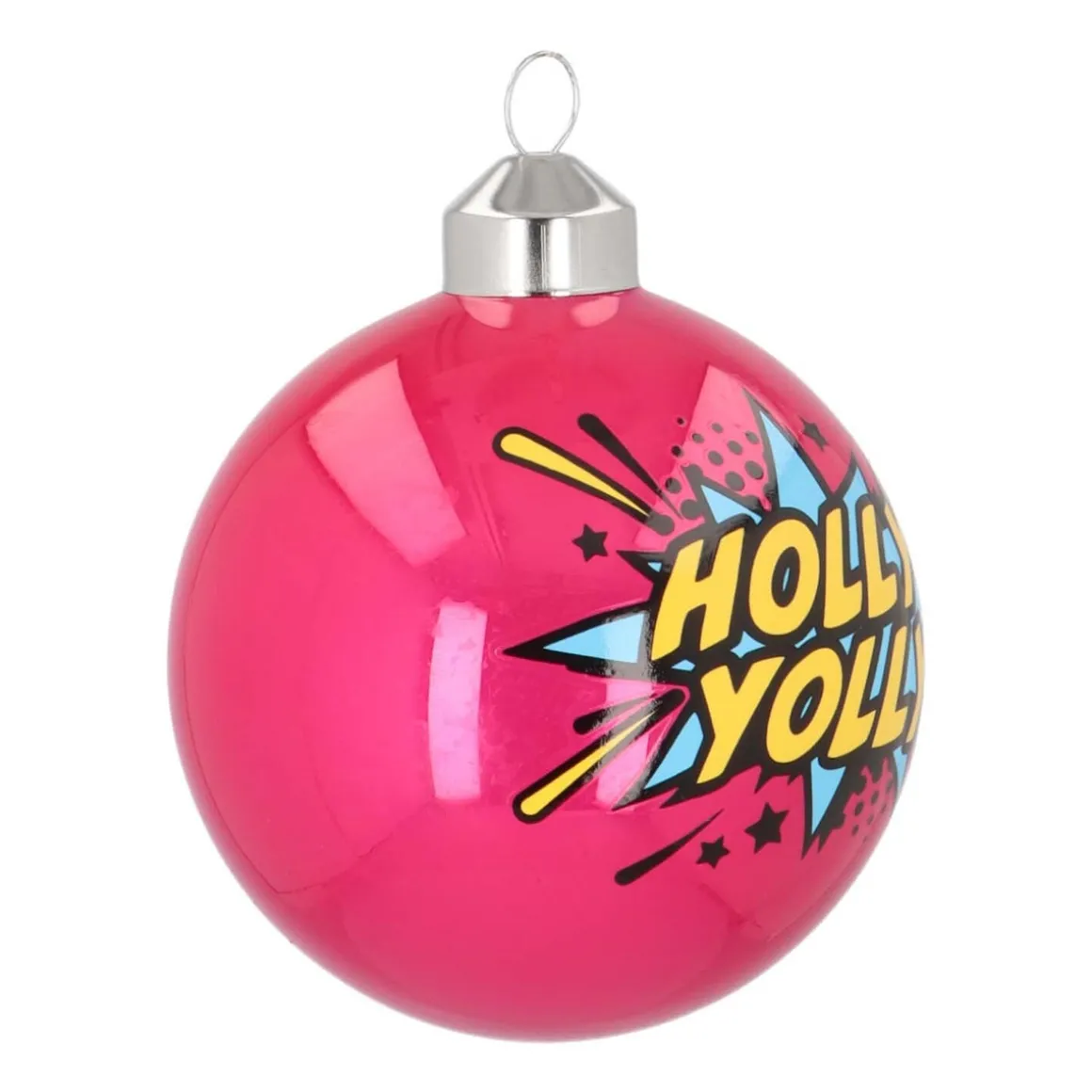 Pop-art Kerstbal "Holly Jolly" | Glas | Roze | 8 Cm