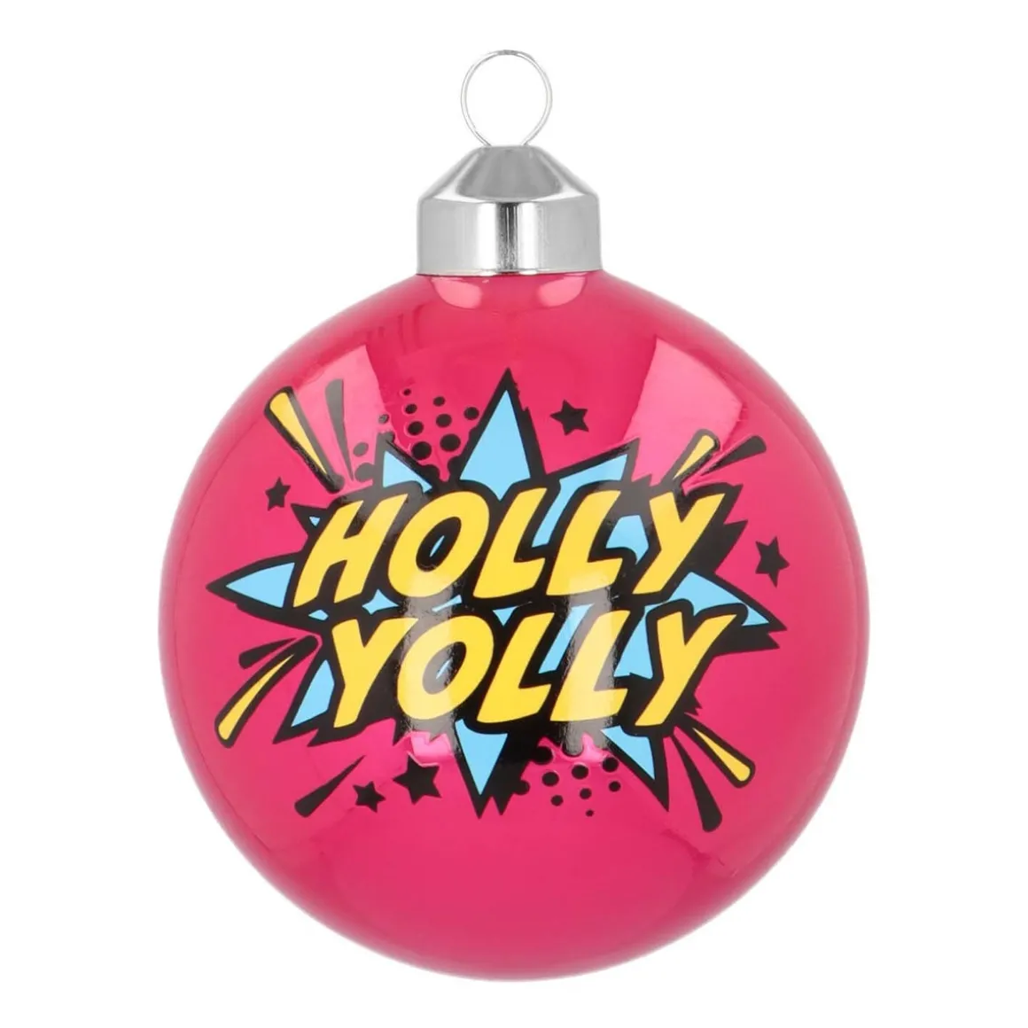 Pop-art Kerstbal "Holly Jolly" | Glas | Roze | 8 Cm