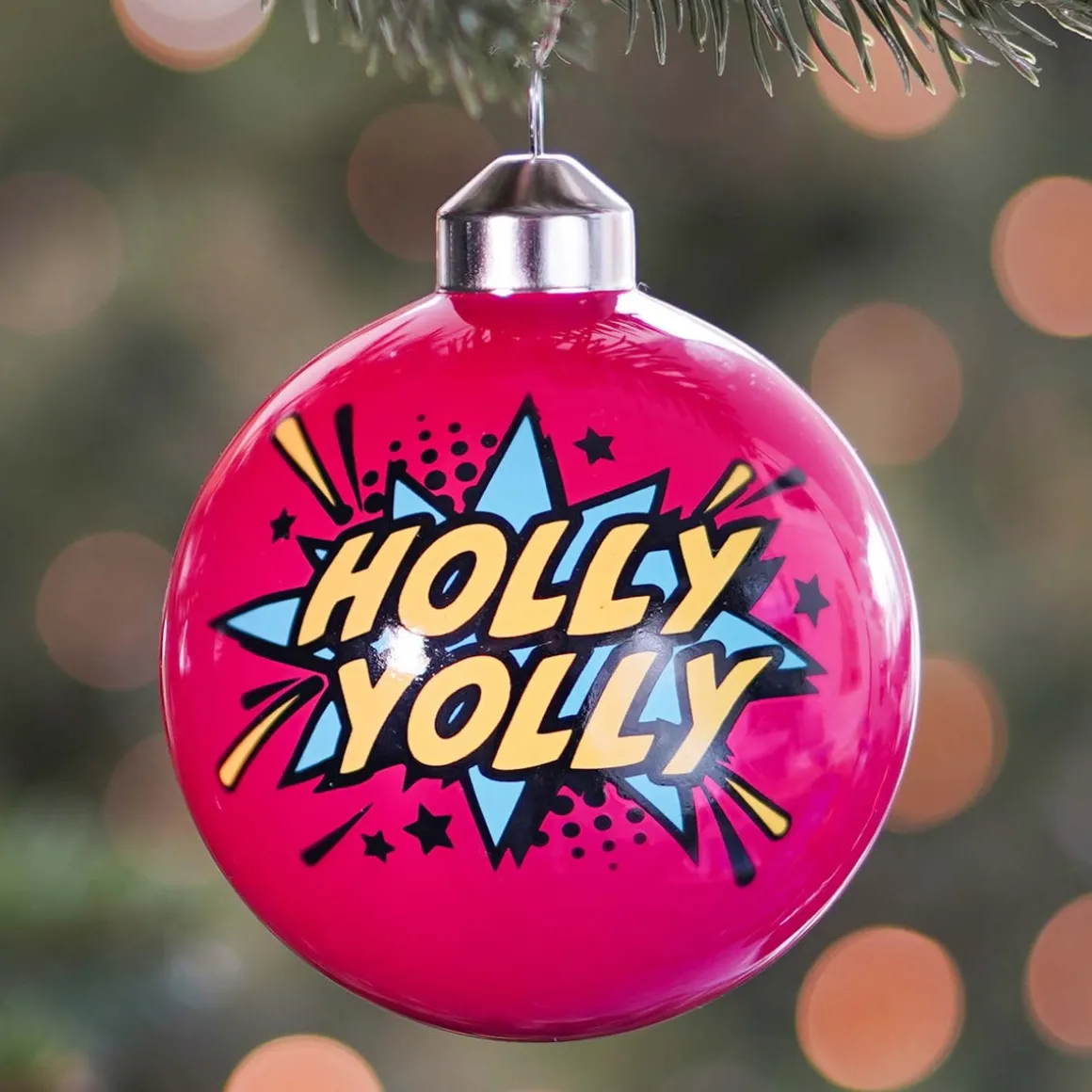 Pop-art Kerstbal "Holly Jolly" | Glas | Roze | 8 Cm