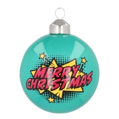 Pop-art Kerstbal "Merry Christmas" | Glas | Teal | 8 Cm