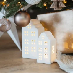 Porseleinen Grachtenpandje Als Kersthuisje