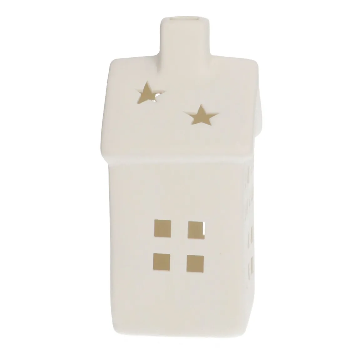 Porseleinen Huisje Met LED | 14 Cm | Wit