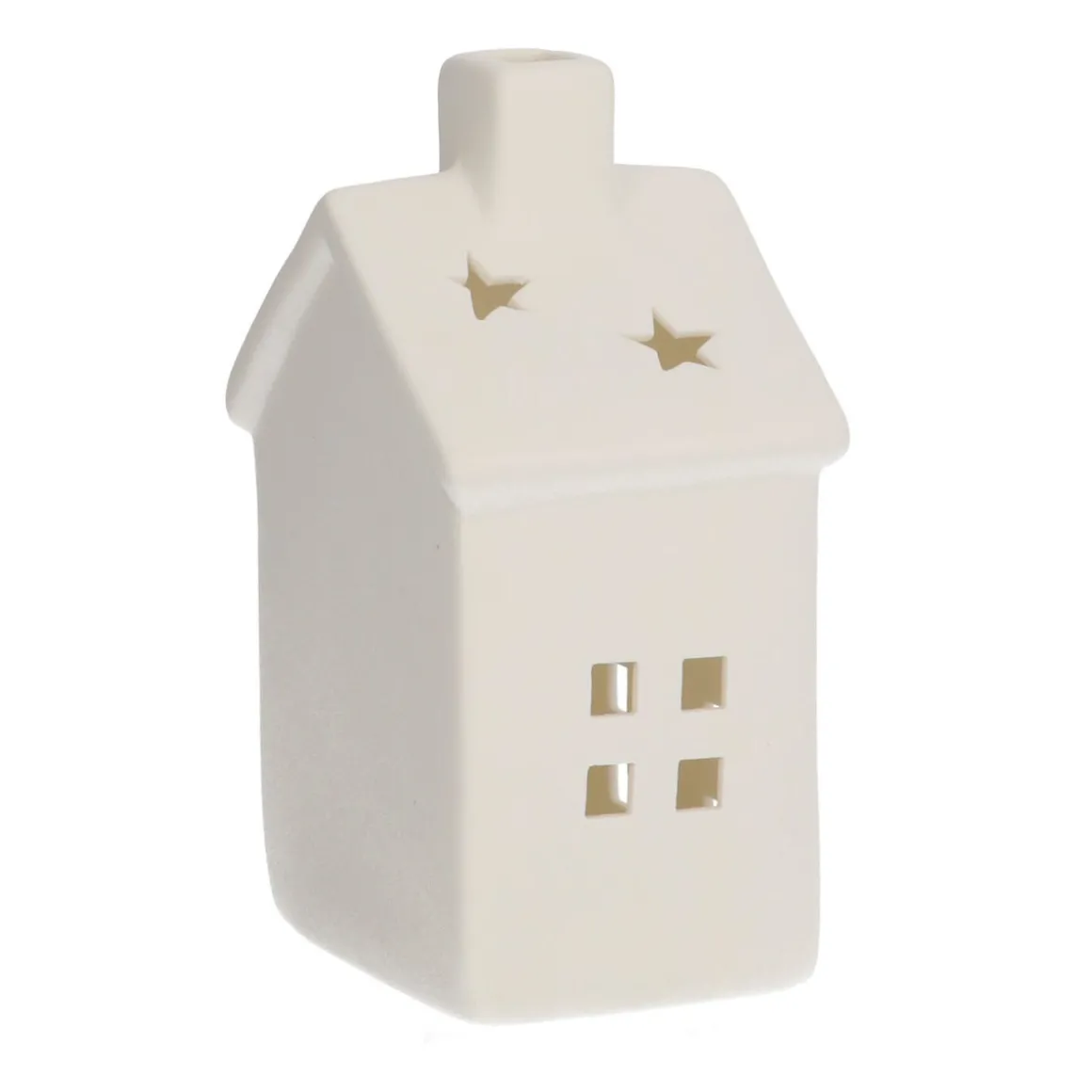 Porseleinen Huisje Met LED | 14 Cm | Wit