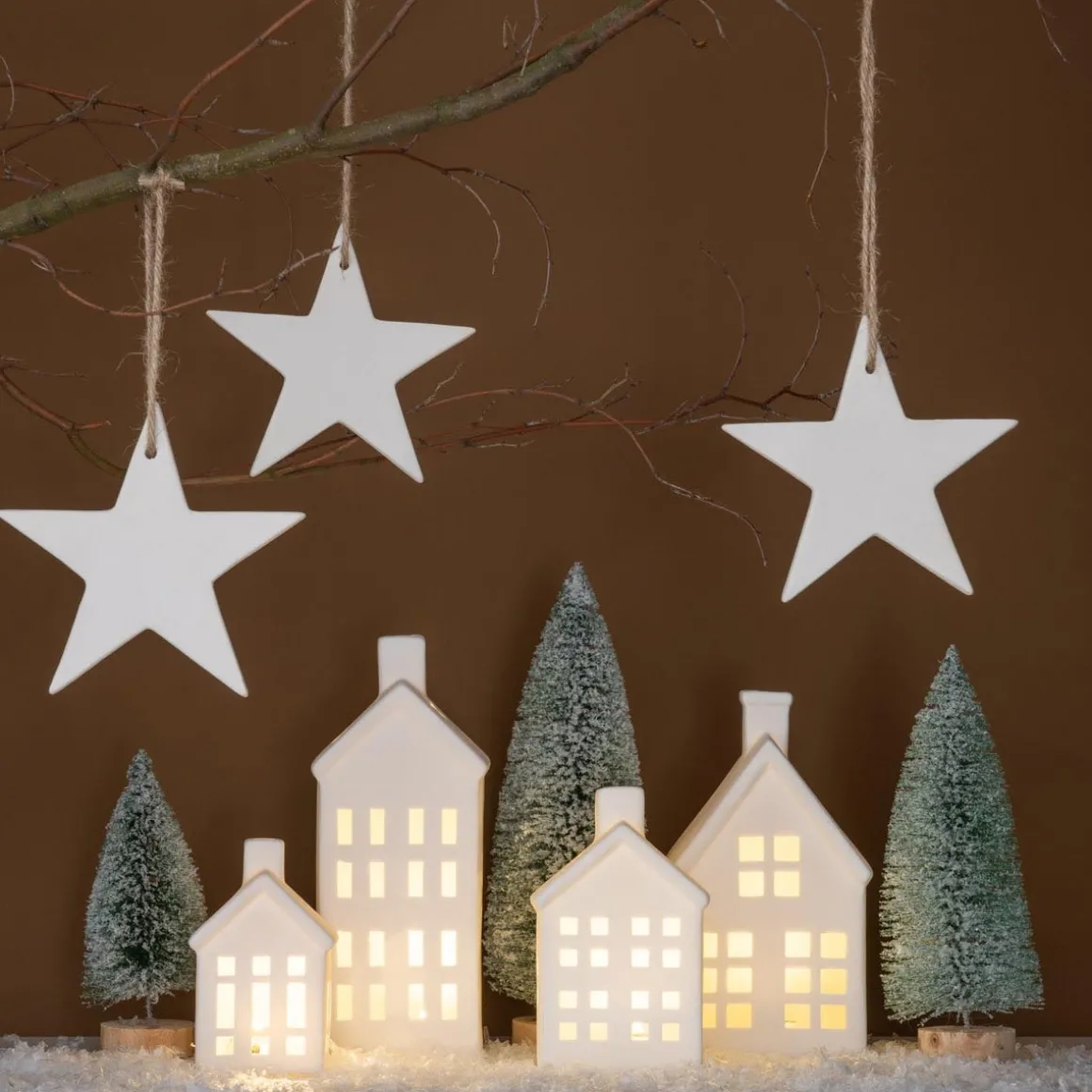 Porseleinen Huisje Met LED | 21 Cm | Wit