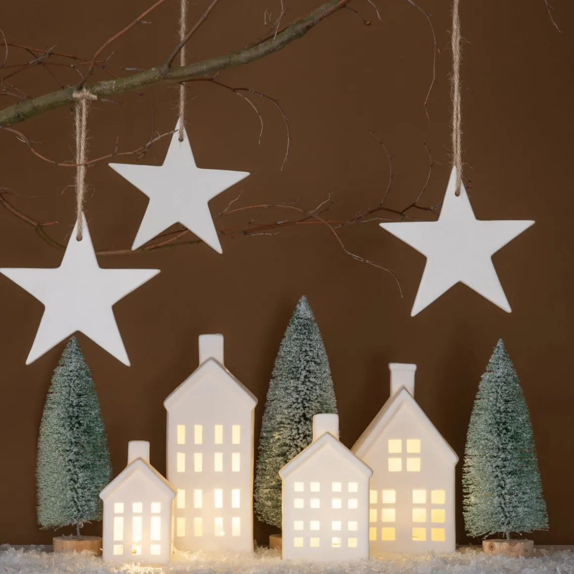 Porseleinen Huisje Met LED | 11 Cm | Wit