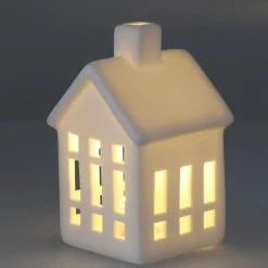 Porseleinen Huisje Met LED | 11 Cm | Wit