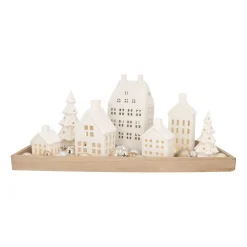 Porseleinen Huisje Met LED | 19 Cm | Wit