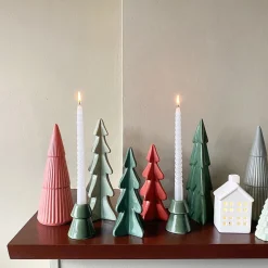 Porseleinen Kerstboom Kaarsenhouder | Groen | 10 Cm
