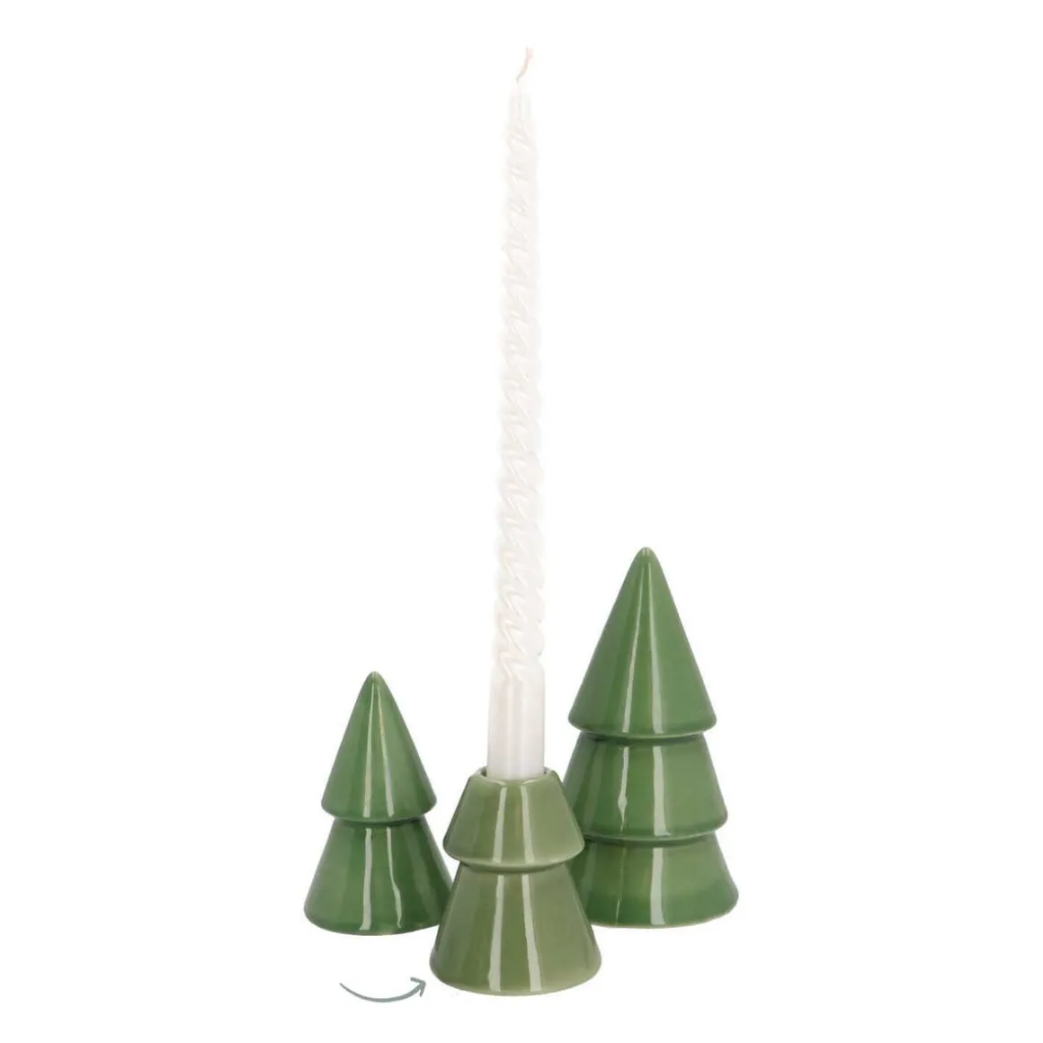 Porseleinen Kerstboom Kaarsenhouder | Groen | 10 Cm