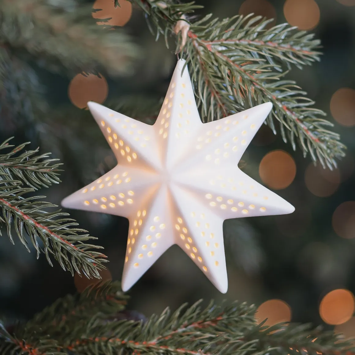 Porseleinen Kerstster Met Warm Wit LED-licht