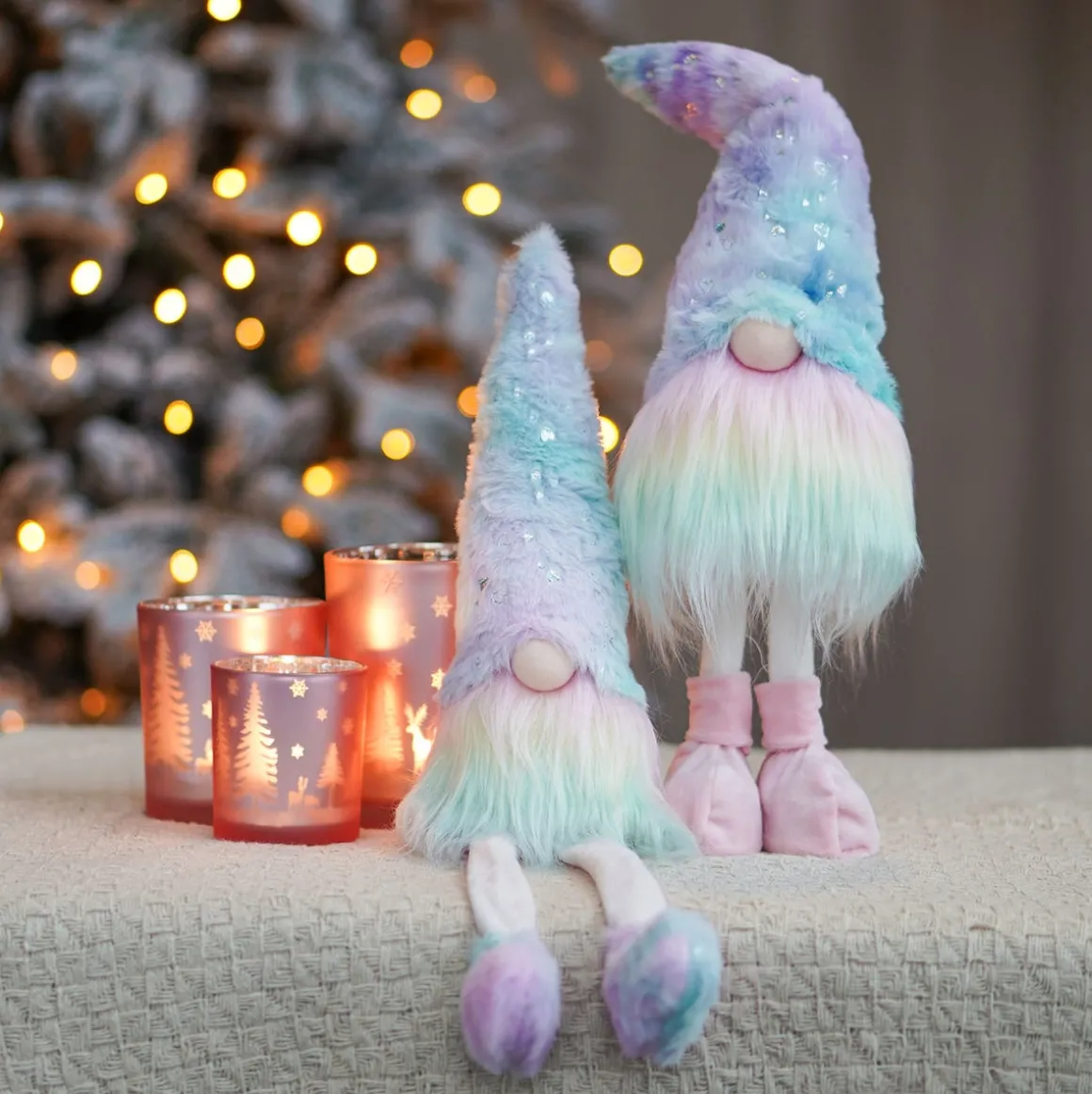 Regenboogkleurige Zittende Gnoom | Stof | 45cm