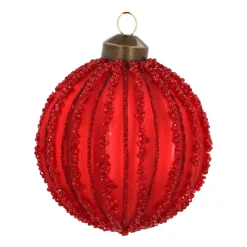 Rode Craquelé Kerstbal Met Glitterlijnen