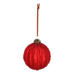 Rode Craquelé Kerstbal Met Glitterlijnen